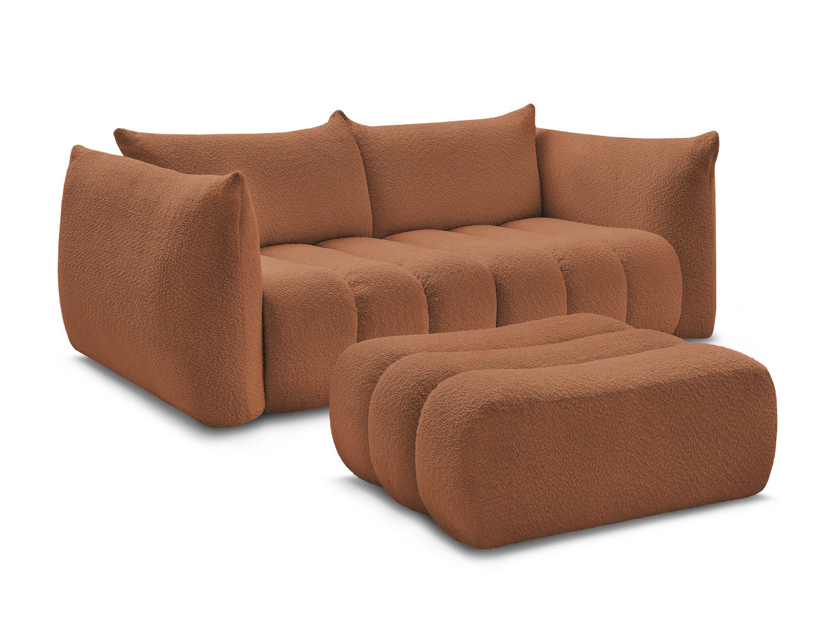 Bobochic Azra Sofa 3-Sitzer mit Pouf Bouclé-Stoff Orange