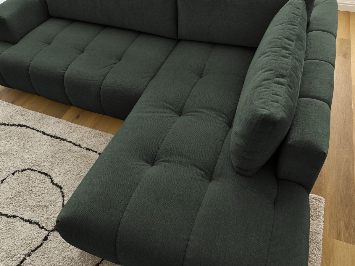 Bobochic Fuji Ecksofa mit Schlaffunktion und Bettkasten 282 × 204 cm Stoff Grün Ecke rechts