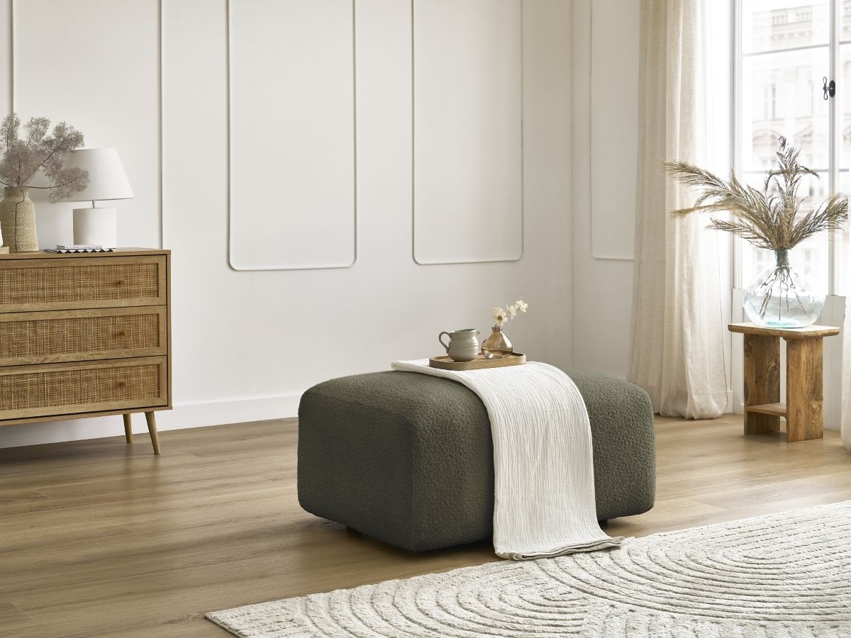 Bobochic Tina Pouf Bouclé-Stoff Grün