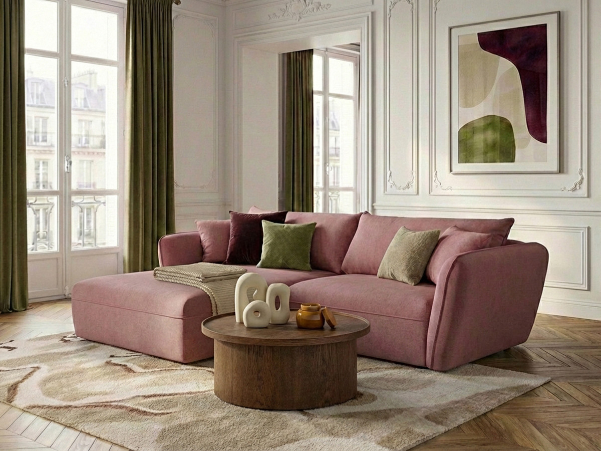 Bobochic Luigi Ecksofa Strukturstoff Rosa Ecke links