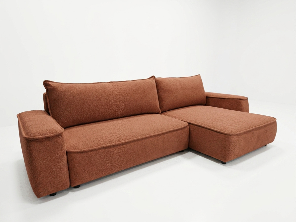 Bobochic Honore Ecksofa mit Schlaffunktion und Bettkasten Chenille Orange