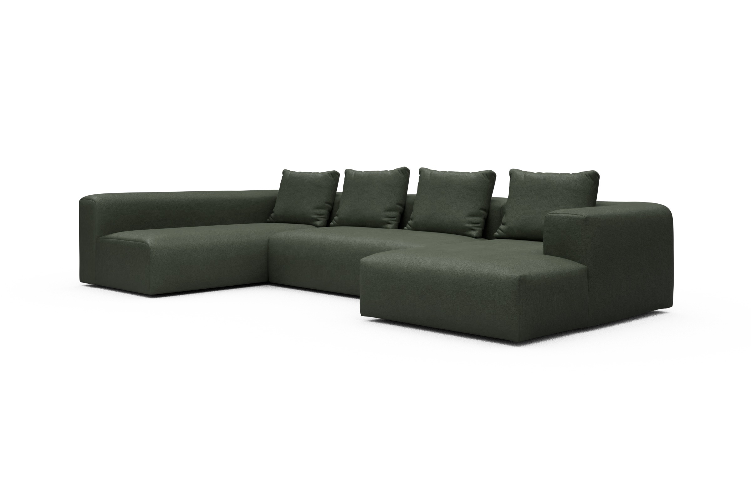 Wohnlandschaft Fred Chaiselongue rechts mit 2-Sitzer und lange Armlehne links Denari-Forest-Green