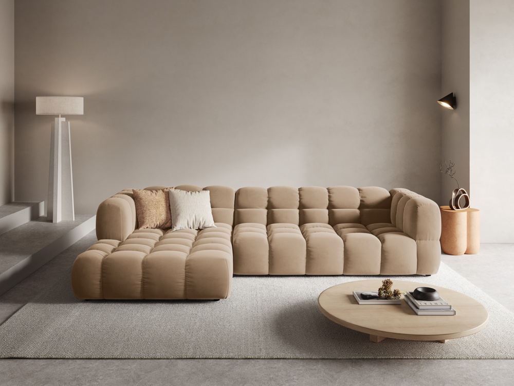Cosmopolitan Design Ecksofa Sky 4-Sitzer große Version Samt Casino Mandelbeige Links