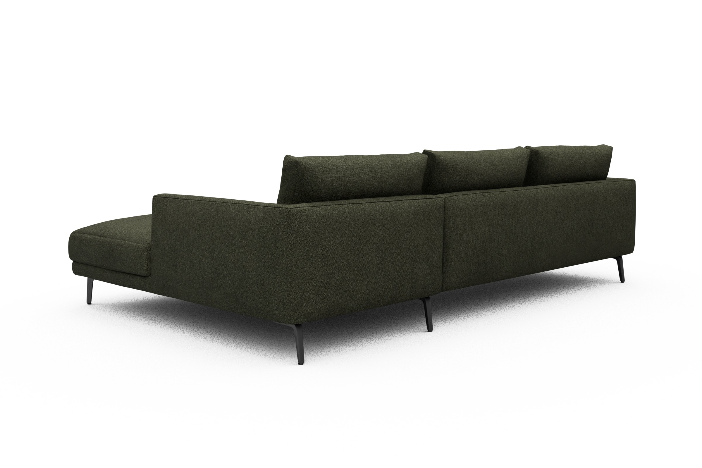 Ecksofa Karl Chaiselongue rechts mit 2,5-Sitzer Boucle-Forest-Green