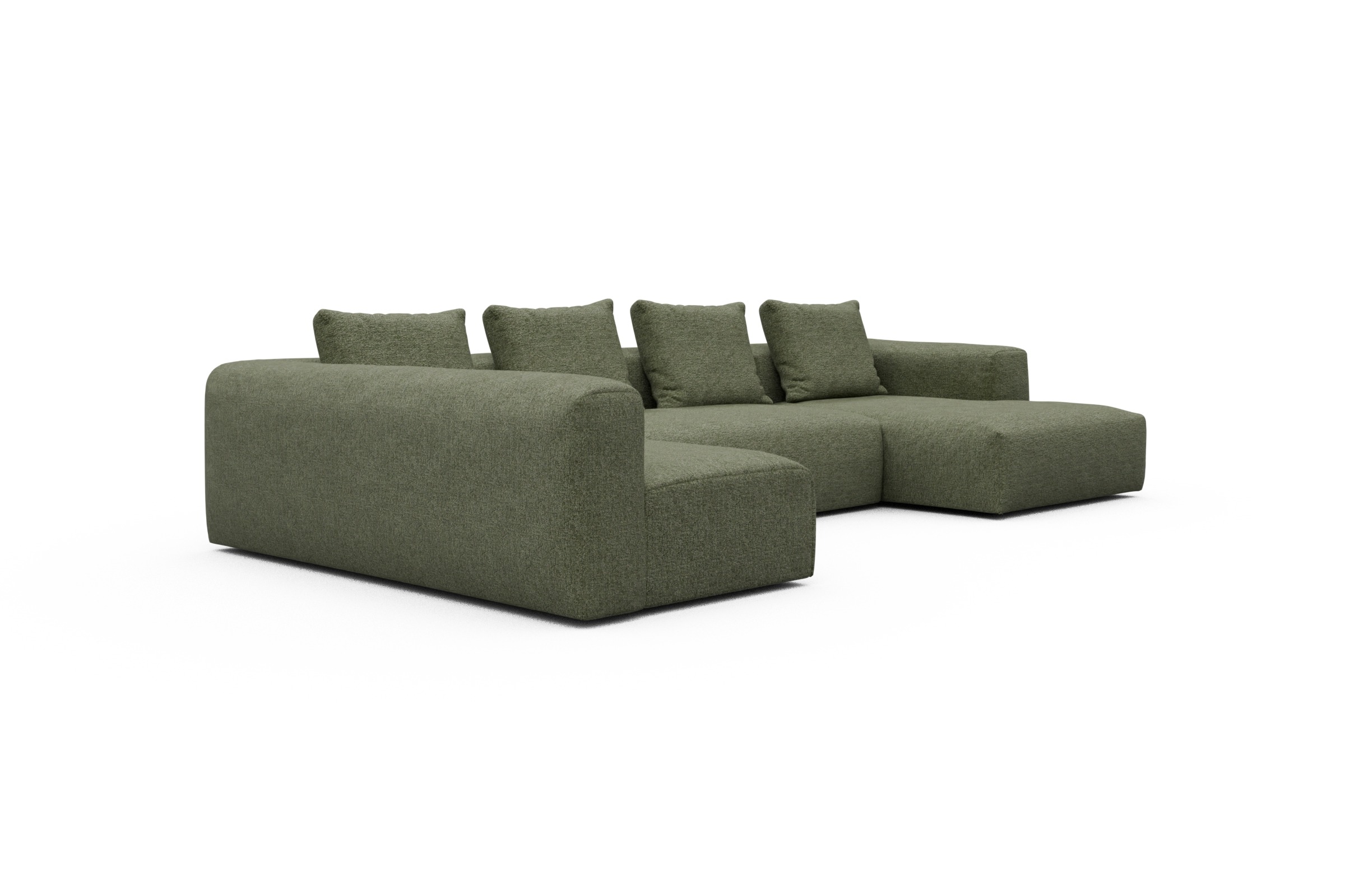 Wohnlandschaft Fred Chaiselongue rechts mit 2-Sitzer und lange Armlehne links Carreno-Vivid-Green