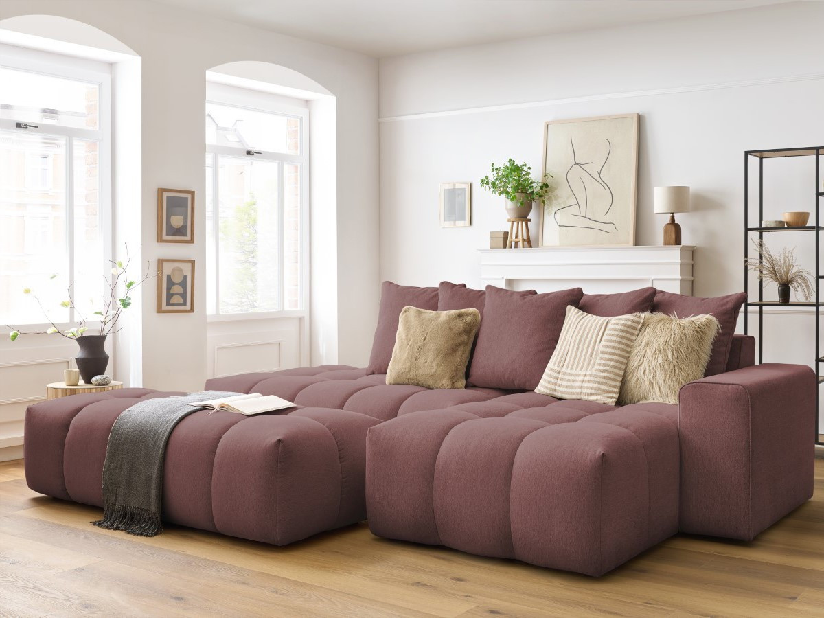 Bobochic Mont-blanc Ecksofa mit Pouf Melange-Stoff Rosa Ecke rechts