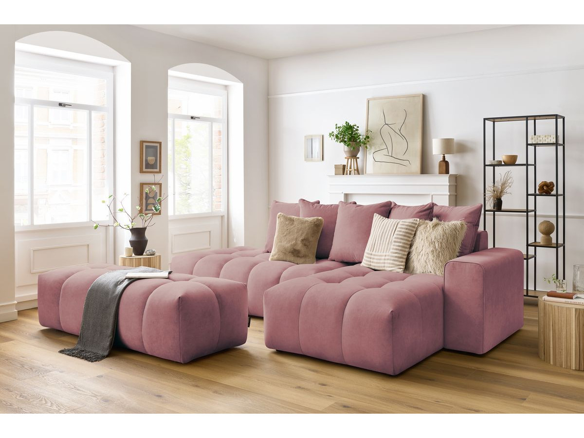Bobochic Mont-blanc Ecksofa mit Pouf Samt Rosa Ecke rechts