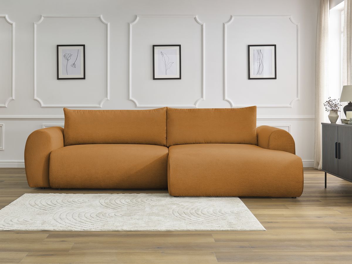 Bobochic Lucien Ecksofa mit Schlaffunktion und Bettkasten 314 × 167 cm Stoff Gelb Ecke rechts
