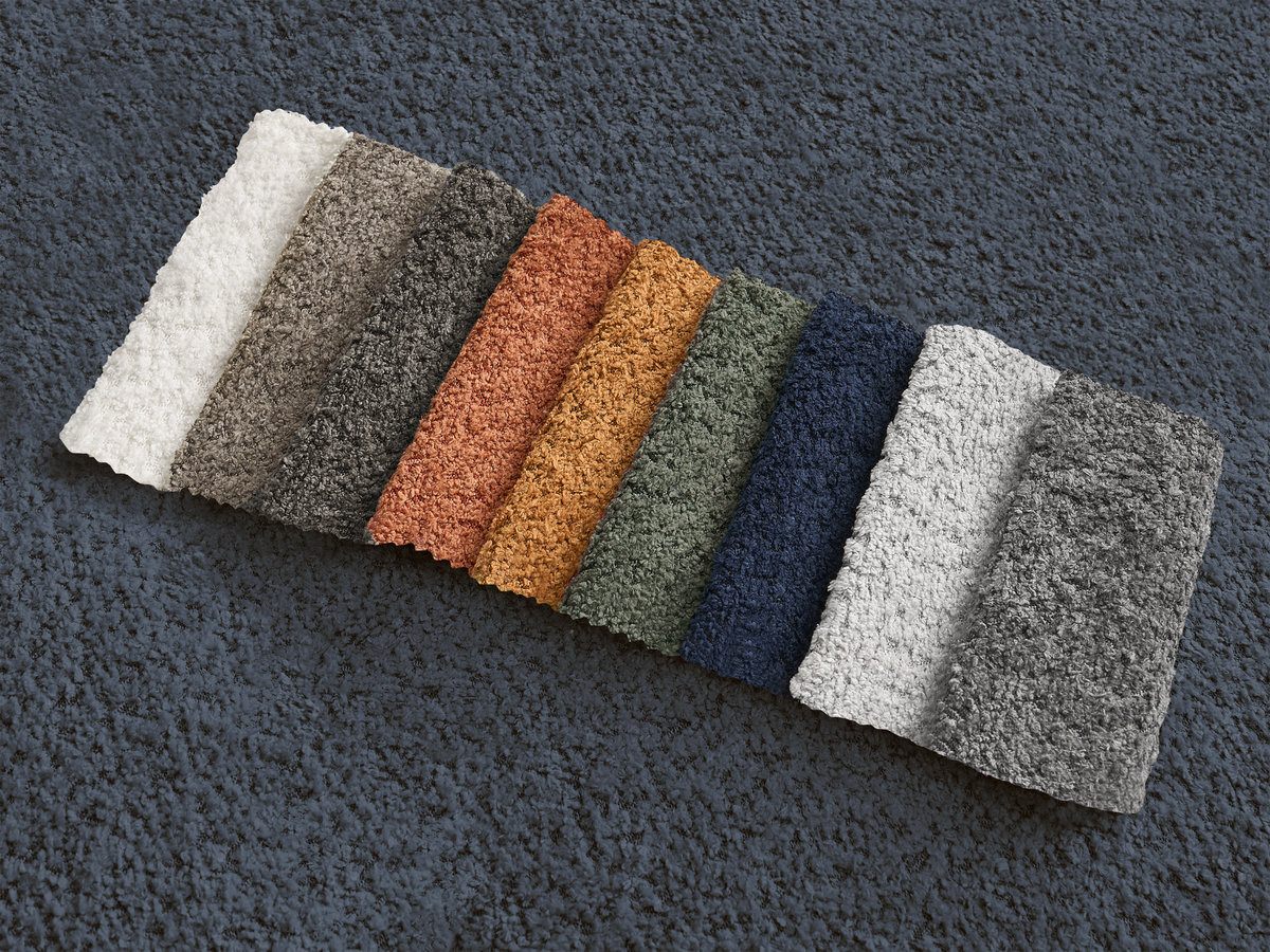 Bobochic Azra Ecksofa mit Pouf 262 × 178 cm Bouclé-Stoff Dunkelblau Ecke rechts