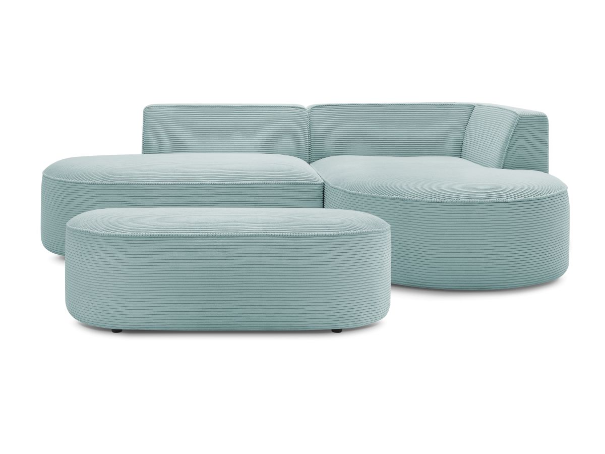 Bobochic Rousseau Ecksofa mit Pouf Cordsamt Hellblau Ecke rechts