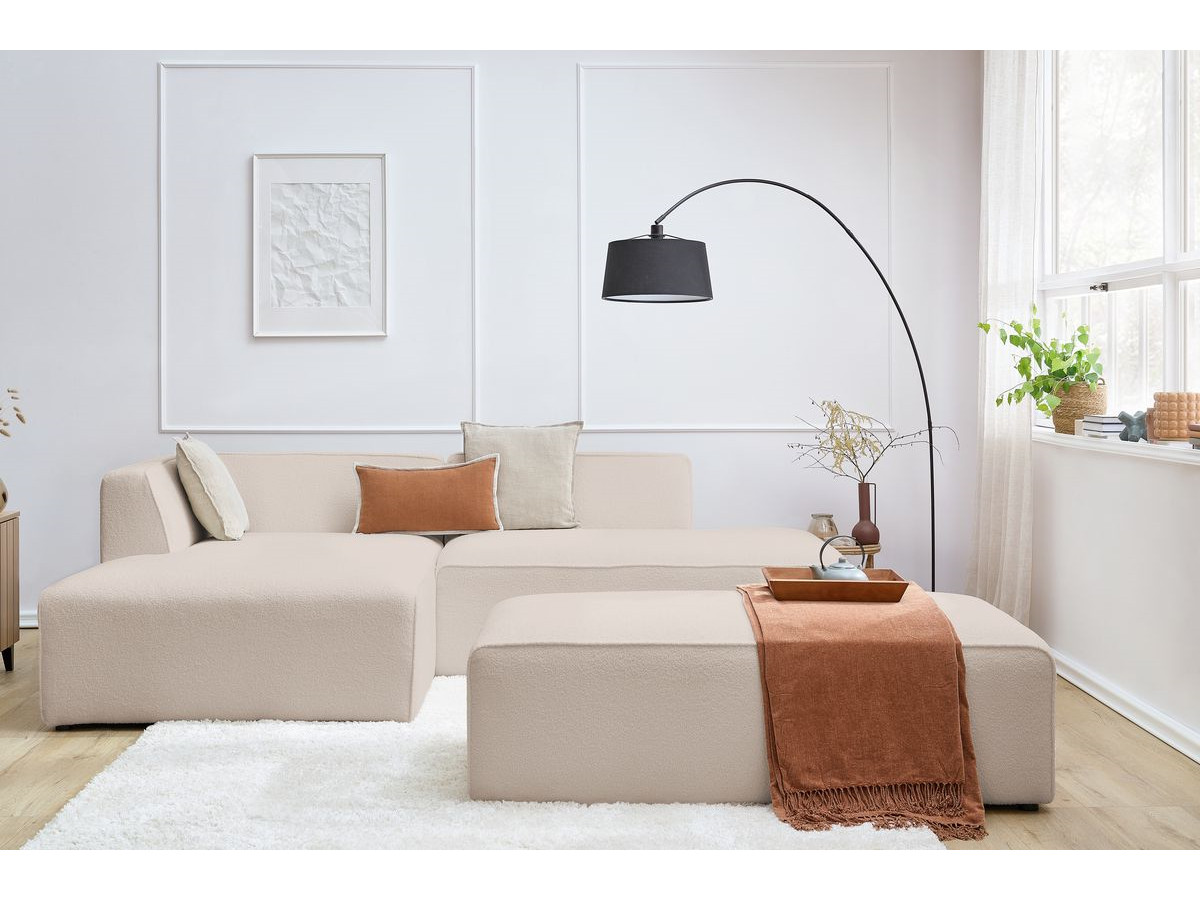 Bobochic Megeve Ecksofa mit Schlaffunktion und Pouf Bouclé-Stoff Beige Ecke links