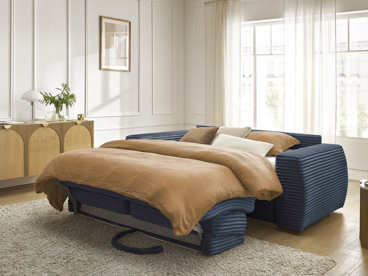 Bobochic Hugo Schlafsofa 3-Sitzer Cordsamt Dunkelblau, Liegefläche 160 × 190 cm