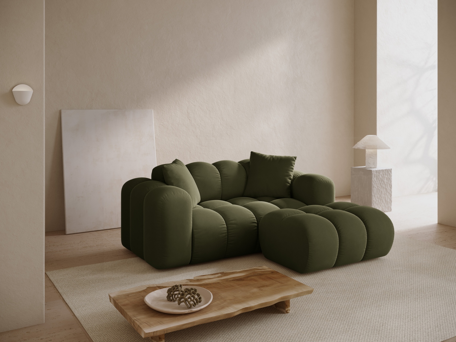 Cosmopolitan Design Ecksofa Treno 2-Sitzer Samt Bluvel Grün Rechts
