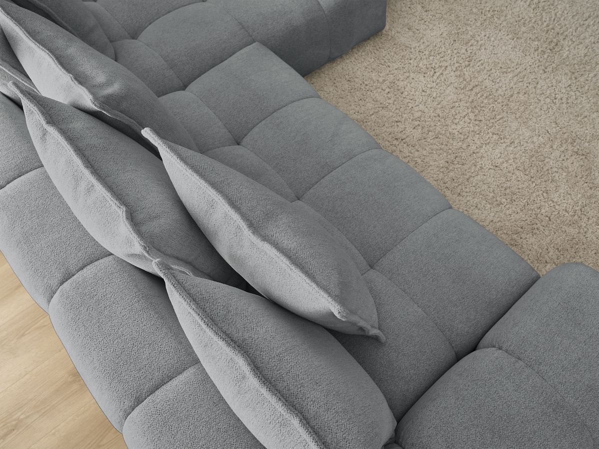 Bobochic Everest Ecksofa mit Schlaffunktion und Bettkasten 318 × 180 cm, 7 Kissen Melange-Stoff Dunkelgrau Ecke rechts