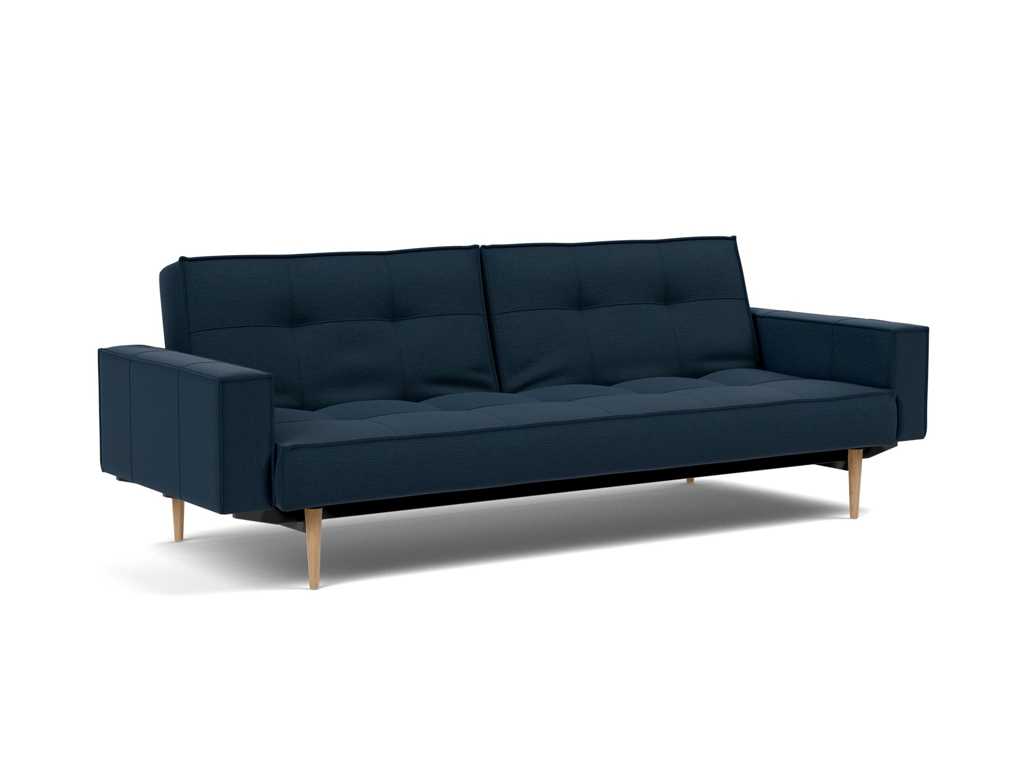 Schlafsofa Splitback mit Armlehnen Flachgewebe Mixed Dance 528-Blue Beine Styletto Eiche hell