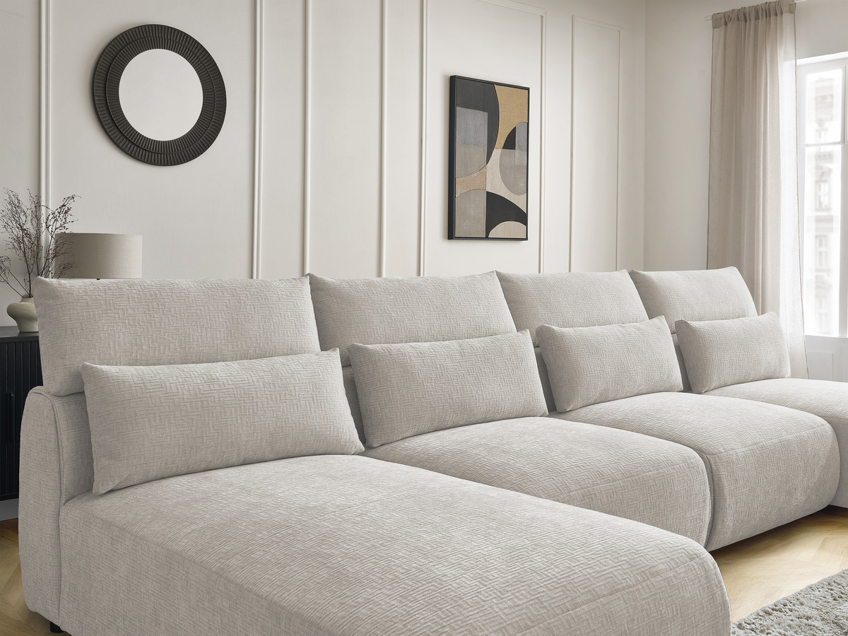 Bobochic Jana Wohnlandschaft mit großem Pouf Strukturstoff Beige