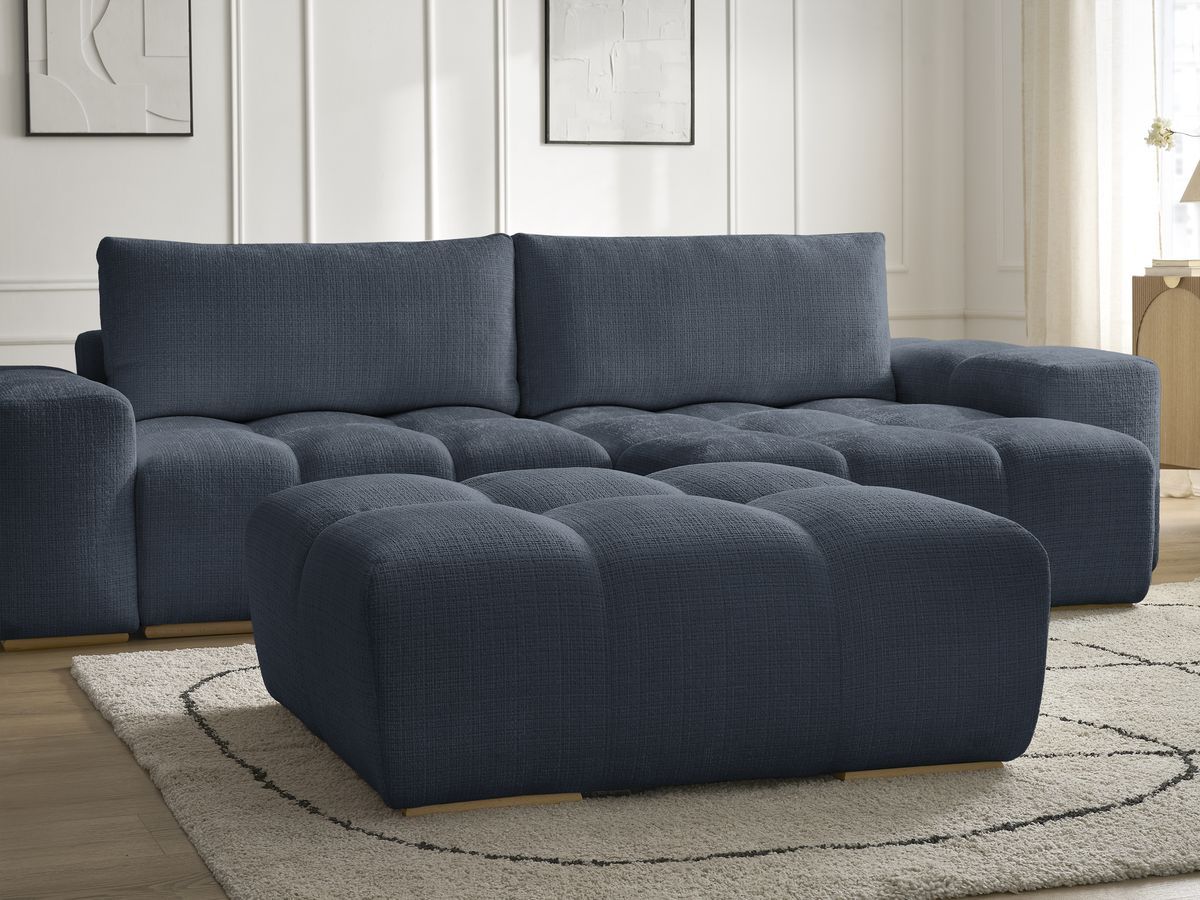 Bobochic Anakin Ecksofa mit Pouf, 2 Kissen Strukturstoff Dunkelblau