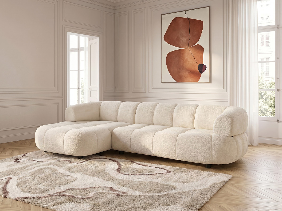 Bobochic Lovely Ecksofa mit Schlaffunktion Stoff Beige Ecke links