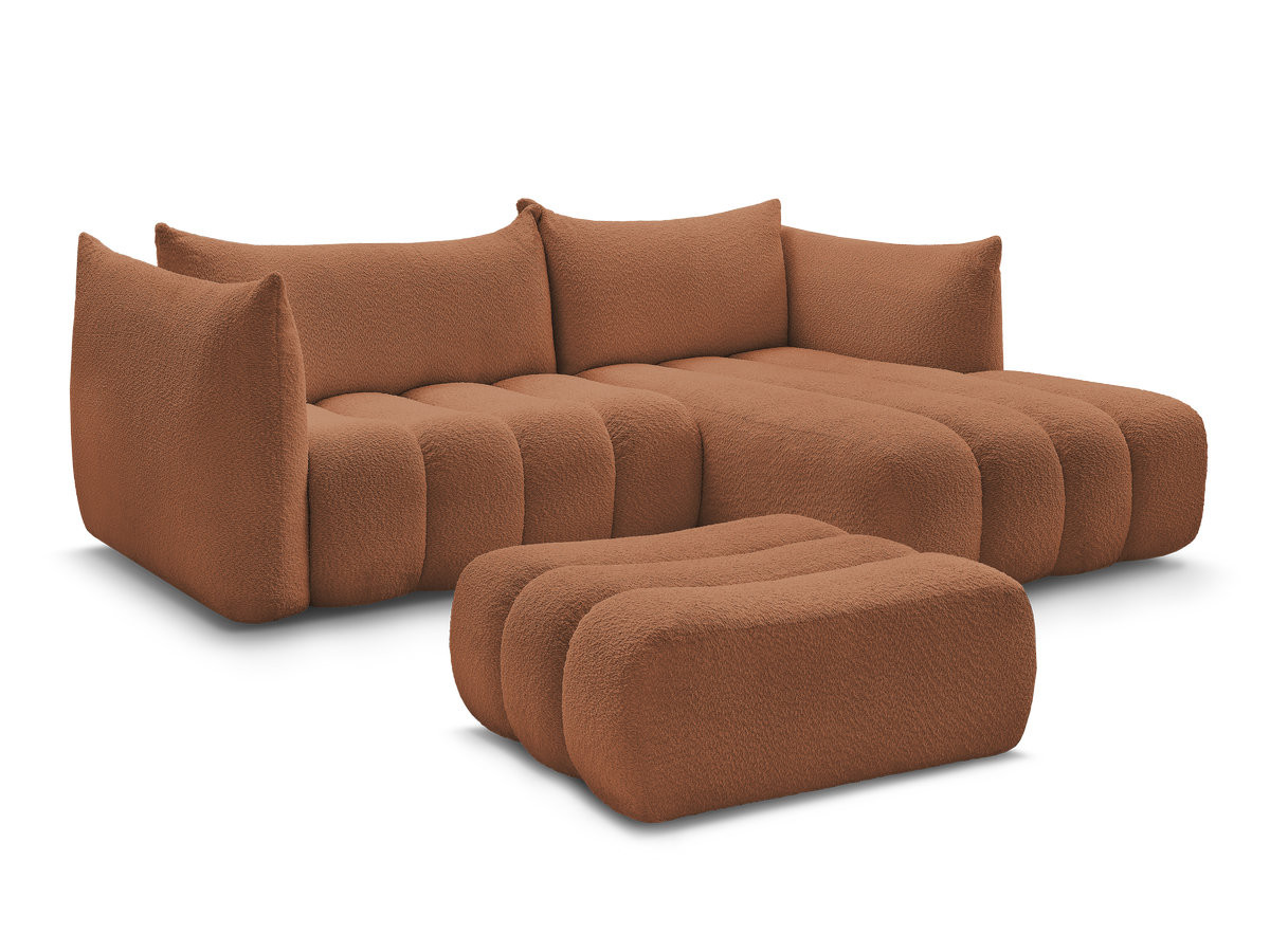 Bobochic Azra Ecksofa mit Pouf 262 × 178 cm Bouclé-Stoff Orange Ecke rechts