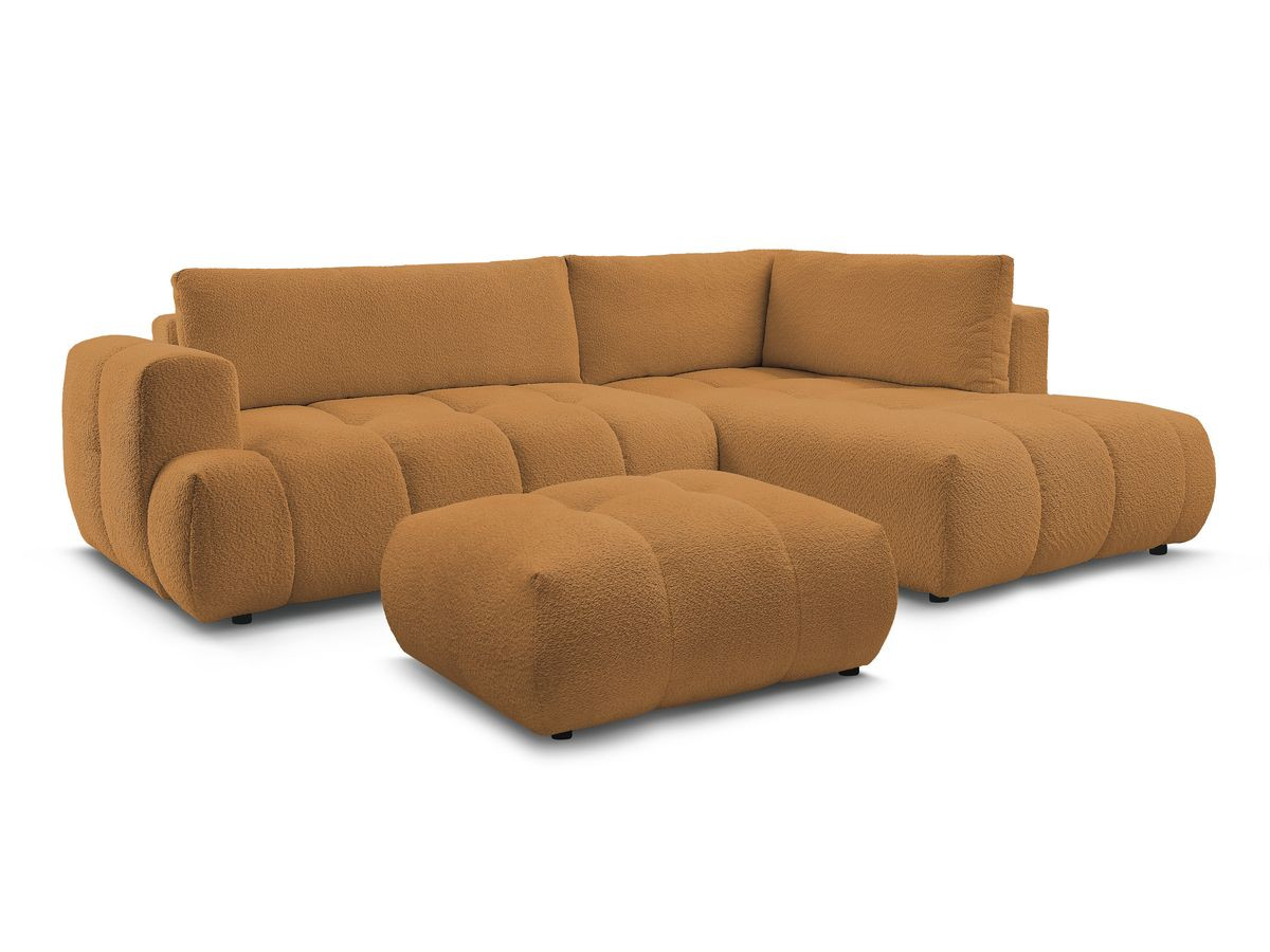 Bobochic Fuji Ecksofa mit Schlaffunktion und Bettkasten und Pouf 282 × 204 cm Bouclé-Stoff Gelb Ecke rechts