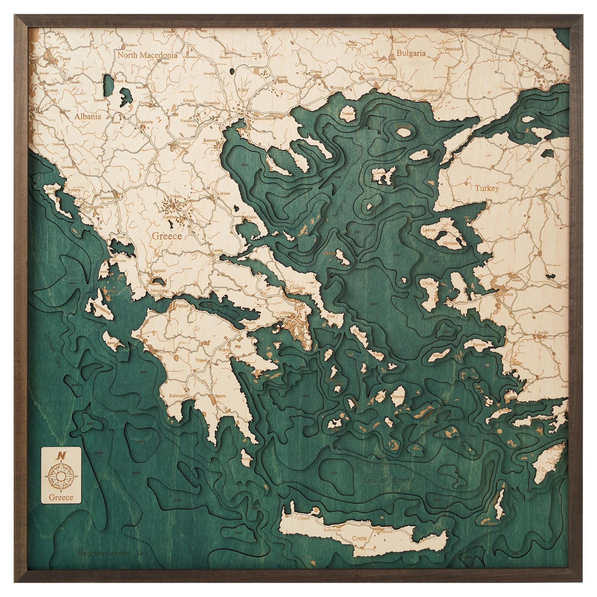 Cutting Brothers 3D Holz-Wandkarte Griechenland 76x76 cm