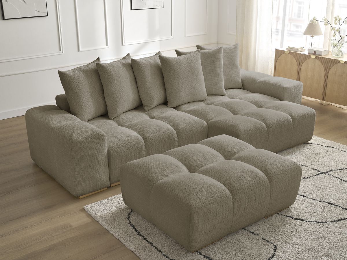 Bobochic Anakin Ecksofa mit Pouf, 6 Kissen Strukturstoff Taupe