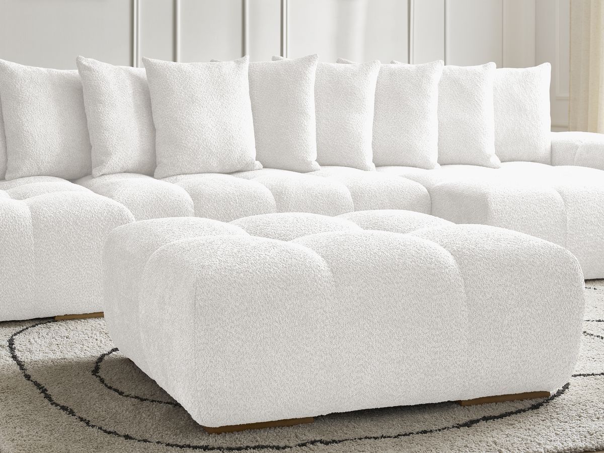 Bobochic Anakin Wohnlandschaft mit Pouf, 10 Kissen Bouclé-Stoff Weiß