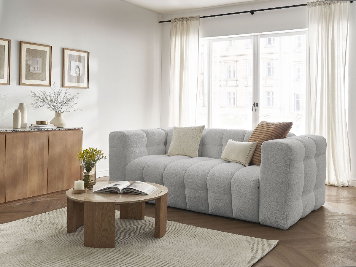Bobochic Cloud Schlafsofa 3-Sitzer Bouclé-Stoff Hellgrau