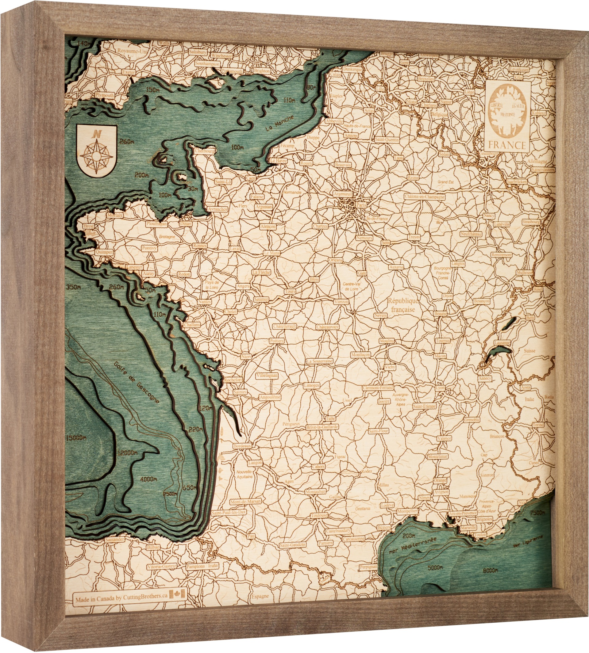 Cutting Brothers 3D Holz-Wandkarte Frankreich 35x35 cm