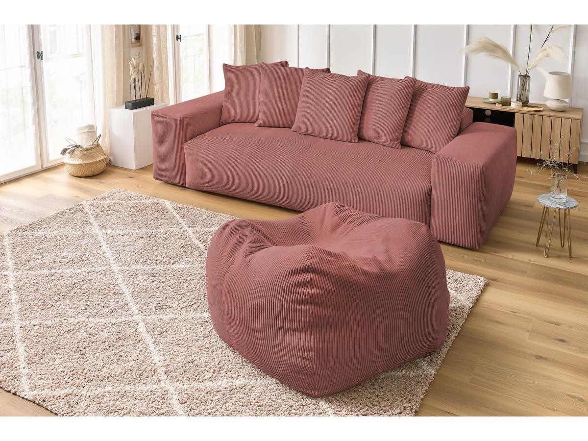 Bobochic Voltaire Sofa 4-Sitzer mit Pouf 280 × 124 cm Cordsamt Rosa