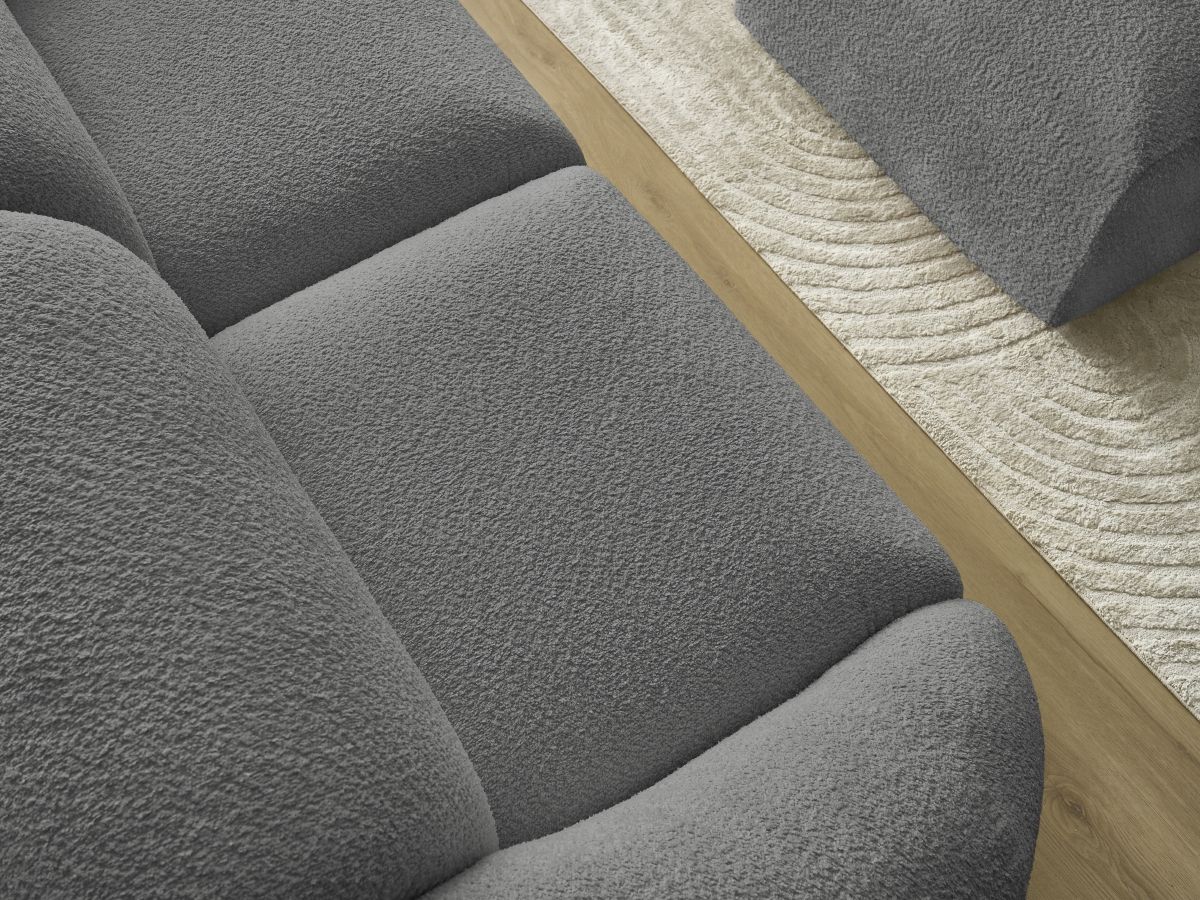 Bobochic Tina Sofa 3-Sitzer mit Pouf Bouclé-Stoff Dunkelgrau