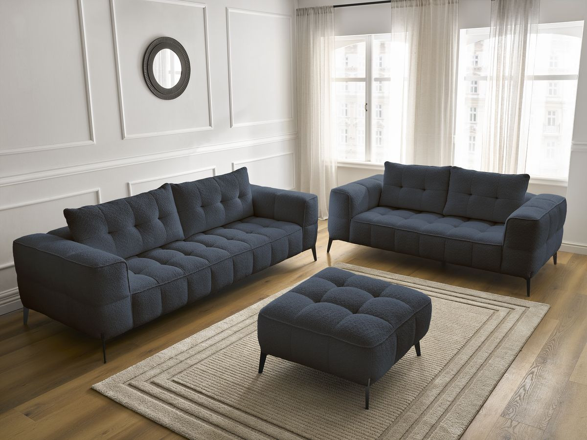 Bobochic Anis Sofa 5-Sitzer mit Pouf Bouclé-Stoff Dunkelblau