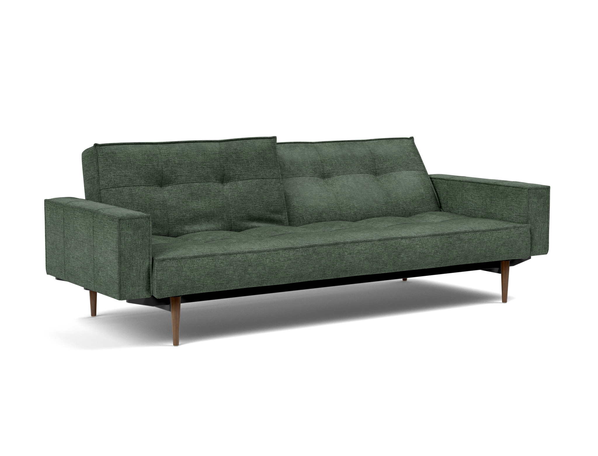 Schlafsofa Splitback mit Armlehnen Flachgewebe Avella 281-Pine-Green Beine Styletto Eiche dunkel