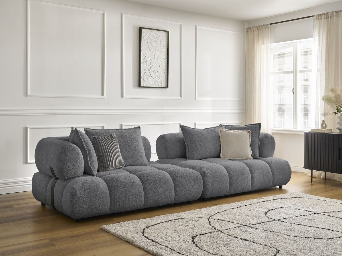 Bobochic Alya Sofa 4-Sitzer Bouclé-Stoff Dunkelgrau