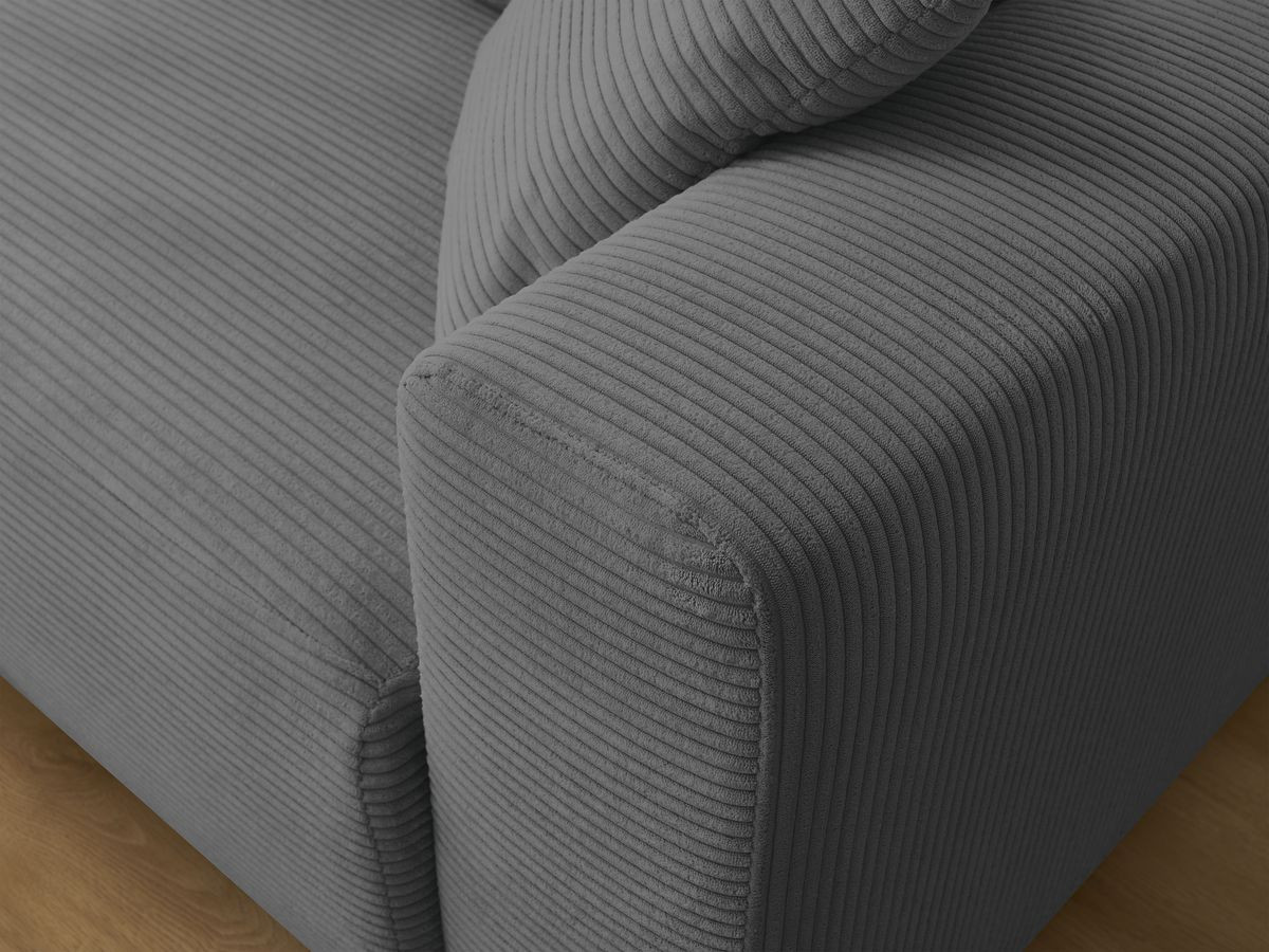 Bobochic Atilla Ecksofa mit Schlaffunktion und Bettkasten und Pouf Cordsamt Dunkelgrau Ecke links