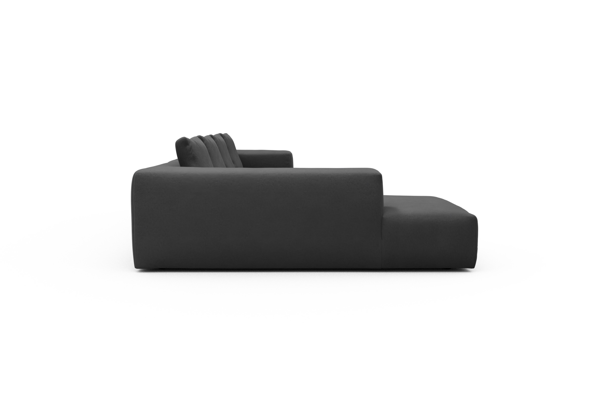 Wohnlandschaft Fred Relax-Ecke links mit 2-Sitzer und Chaiselongue rechts Strukturierter Stoff Satya 441-Warm-Zinc