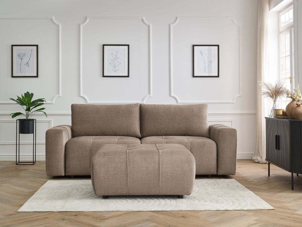 Bobochic Arsene Schlafsofa 4-Sitzer mit Bettkasten und Pouf Samt Taupe