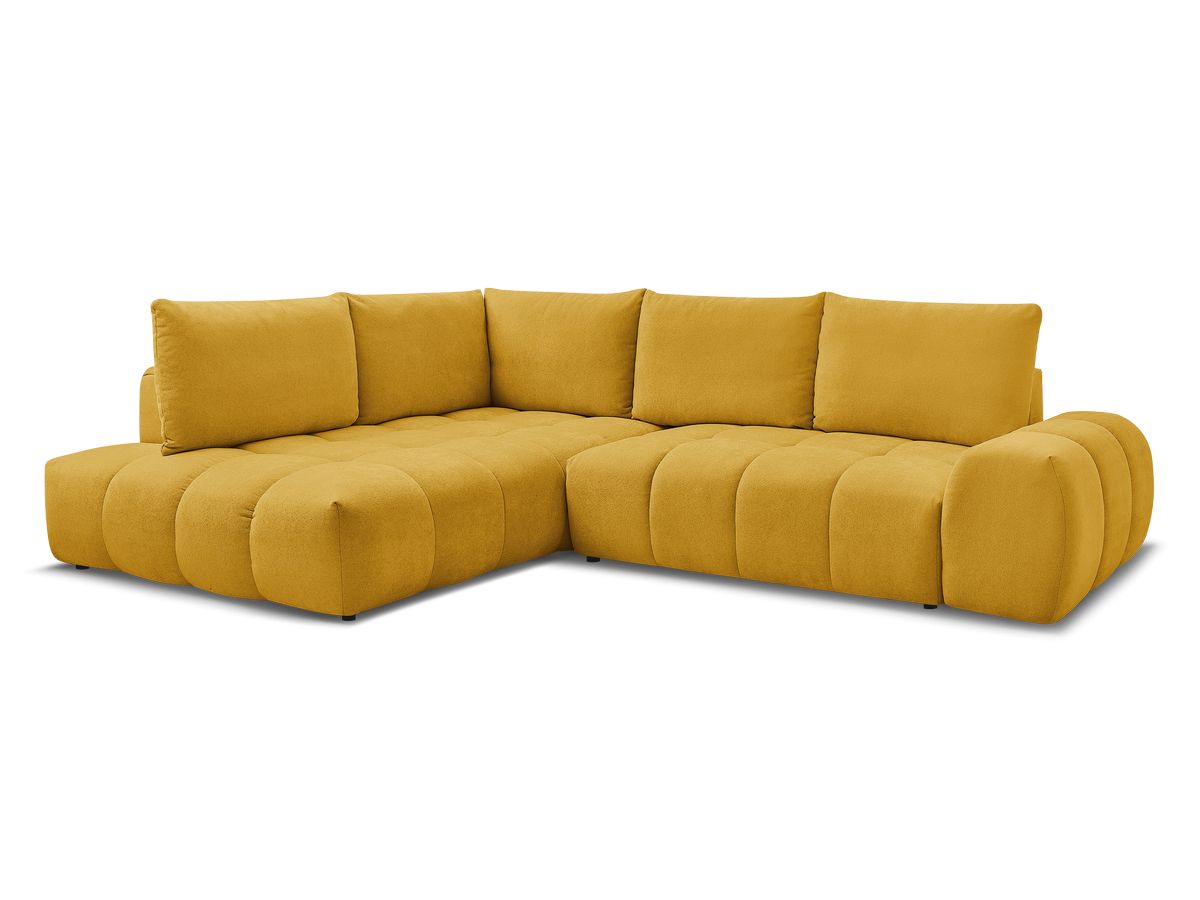 Bobochic Everest Ecksofa mit Schlaffunktion und Bettkasten 320 × 212 cm, 5 Kissen Strukturstoff Gelb Ecke links