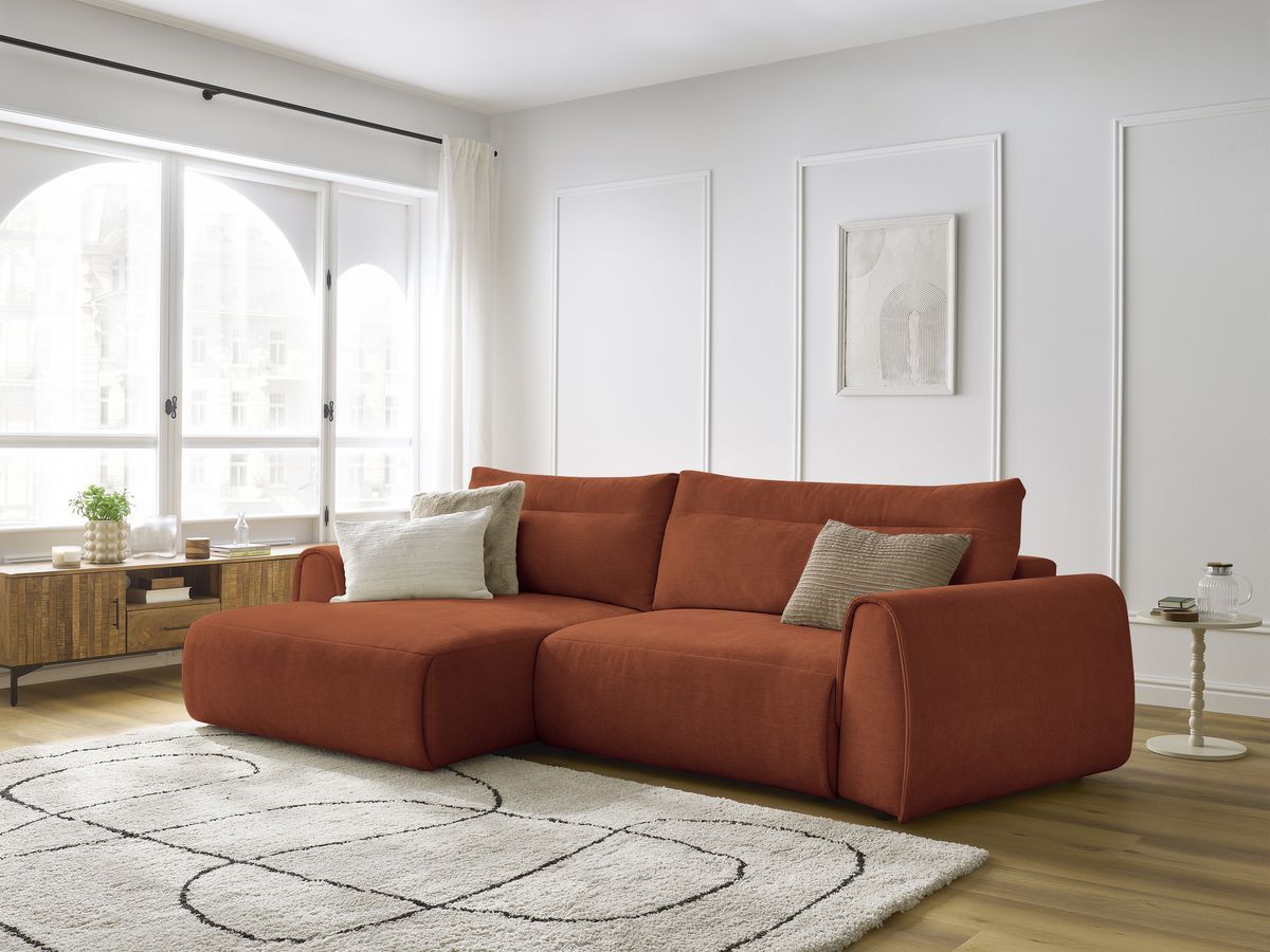 Bobochic Aden Ecksofa 293 × 152 cm Stoff Orange Ecke links