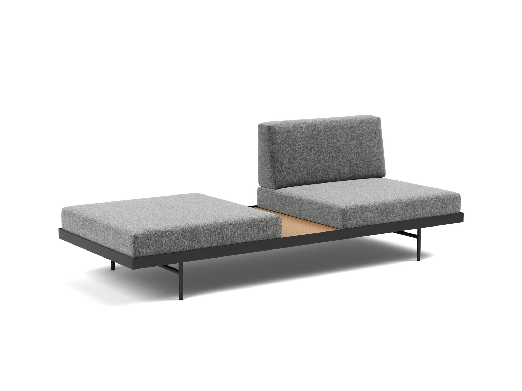 Tagesbett Puri Strukturierter Stoff Twist 563-Charcoal Beine mit Eichentisch