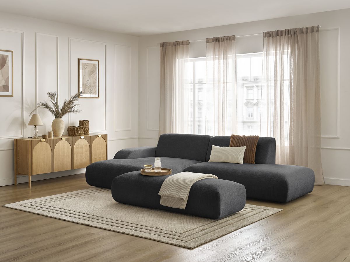Bobochic Sirius Ecksofa mit Pouf 300 × 170 cm Strukturstoff Schwarz Ecke links