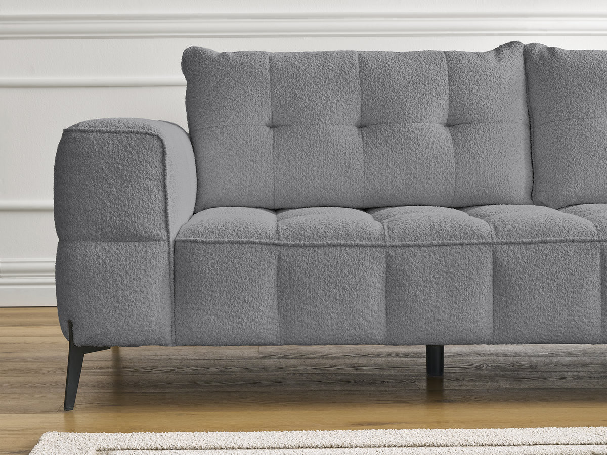Bobochic Anis Sofa 3-Sitzer mit Pouf Bouclé-Stoff Dunkelgrau