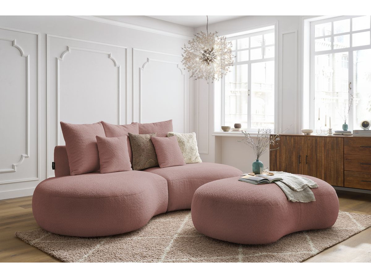 Bobochic Saint-germain Sofa 5-Sitzer mit Pouf Bouclé-Stoff Rosa