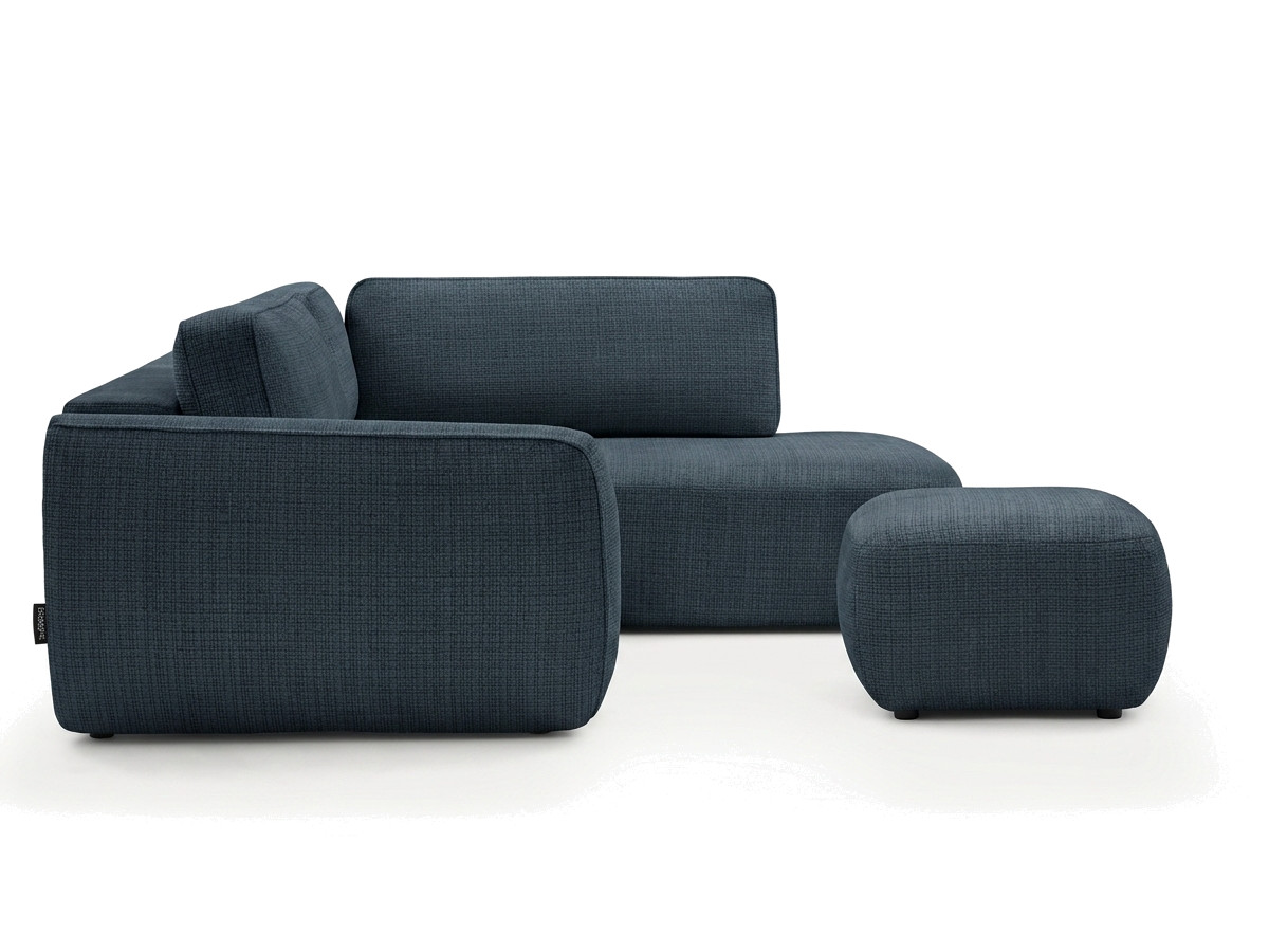 Bobochic Denise Ecksofa mit Schlaffunktion und Bettkasten und Pouf 256 × 197 cm Strukturstoff Dunkelblau Ecke rechts