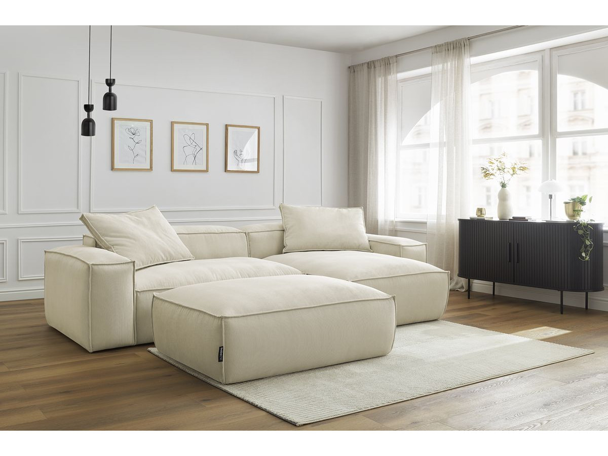 Bobochic Boheme Ecksofa mit Pouf Cordsamt Beige
