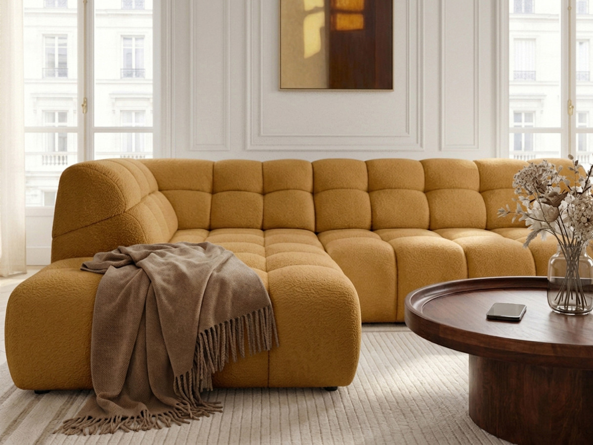 Bobochic Andre Ecksofa mit Schlaffunktion Chenille Gelb Ecke links