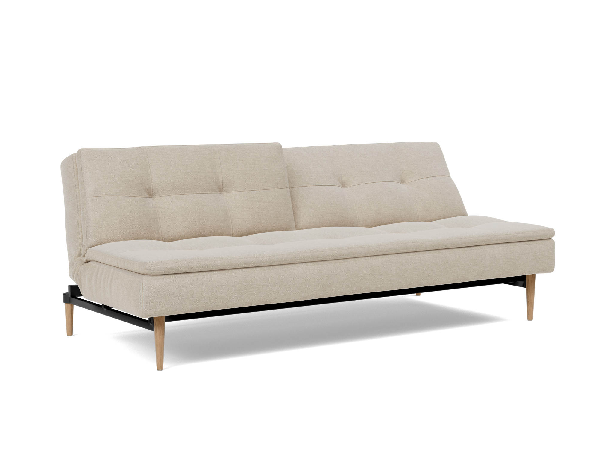 Schlafsofa Dublexo Flachgewebe Phobos 586-Latte Beine Styletto Eiche hell