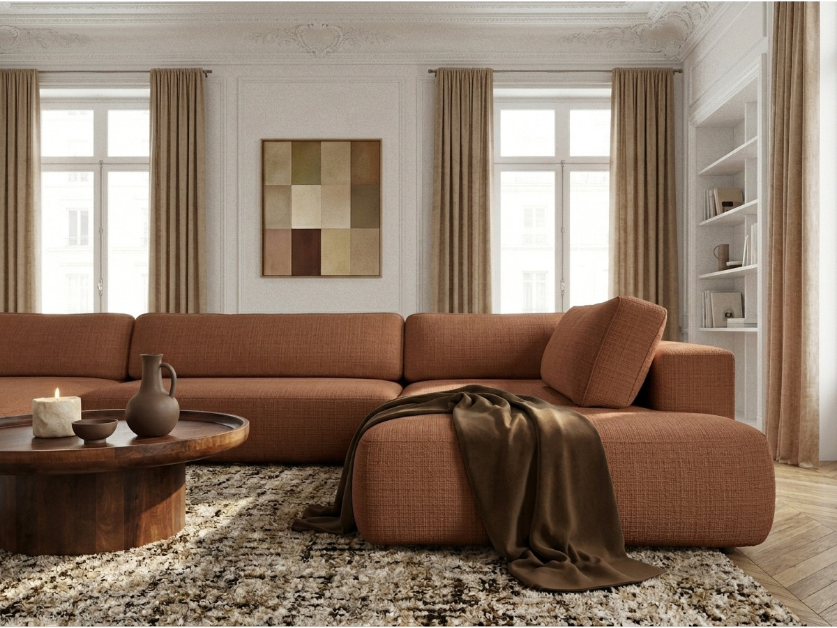Bobochic Denise Wohnlandschaft Strukturstoff Orange Ecke links
