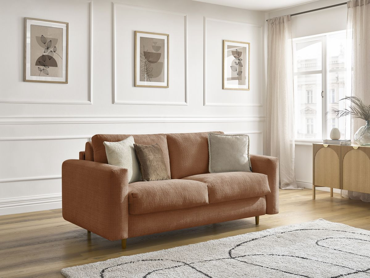 Bobochic Cocoone Schlafsofa 3-Sitzer Strukturstoff Orange, Liegefläche 140 × 200 cm