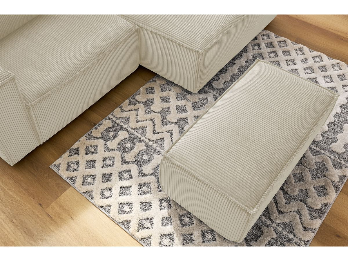 Bobochic Nihad Ecksofa mit Pouf Cordsamt Beige Ecke rechts